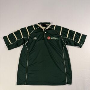 Jameson Polo Shirt Mens Medium Green Striped Irish Whiskey Logo Rugby Style